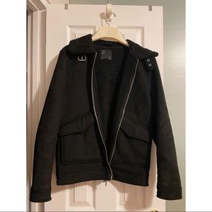 Black Bershka Faux Suede and Sherpa Jacket